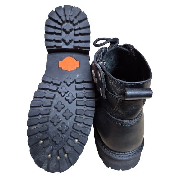 Harley Davidson Black Leather Side Zip Lace Up Buckle Lug Sole MOTO Boots 8 1/2 - Picture 4 of 7